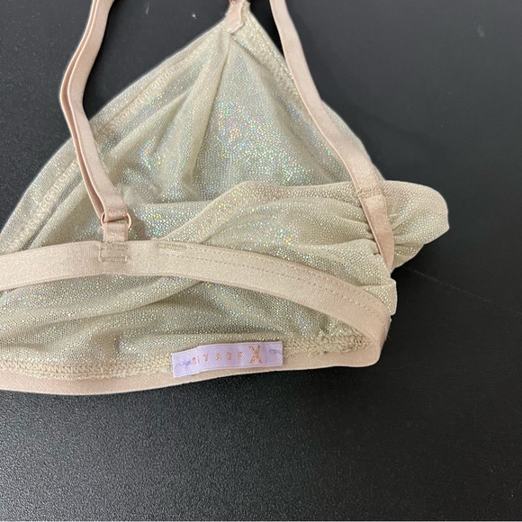 Savage X Fenty bralette tan gold shiny silver womens medium front closure - Picture 8 of 12